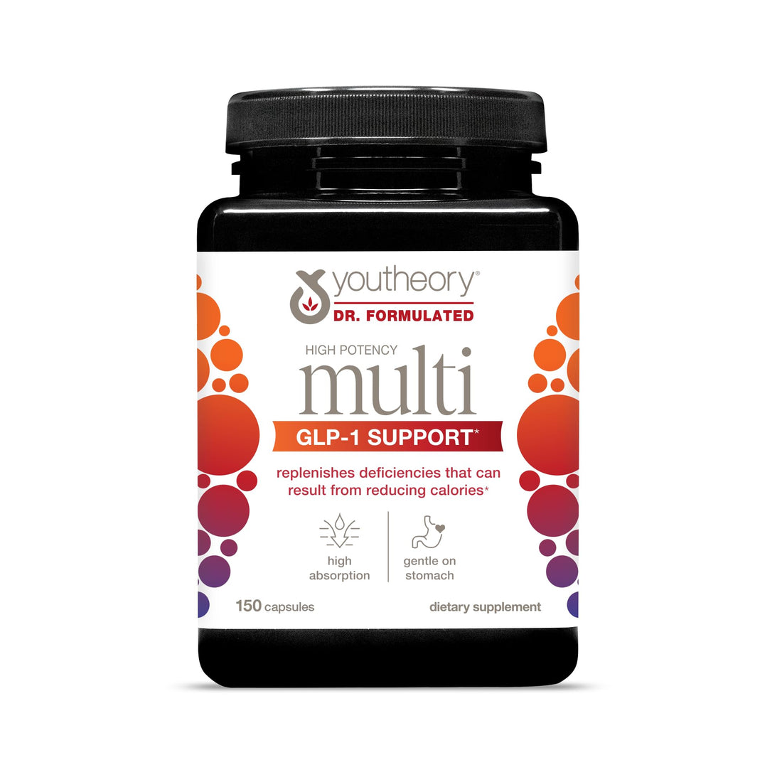Youtheory High Potency Multi GLP-1 Support - High Absorption Multivitamins - for Immune Support & Bone Health - Gentle on Stomach - Vitamin D, C, Iron & More - 150 Vegetarian Capsules