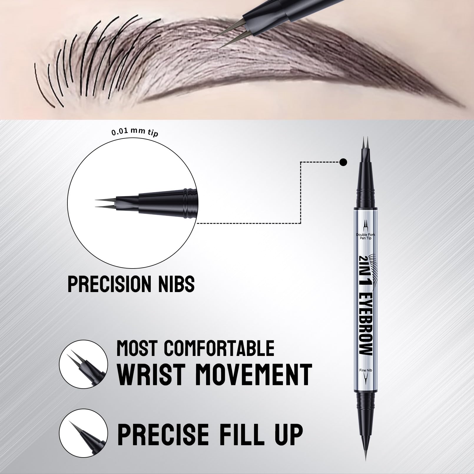 Microblading Eyebrow Pen, 2 Tip Precise Microblade Eyebrow Pencil That Looks Like Hair, Waterproof Natural Eye Brow Pencils for Women, Non Dry Out and Last All Day (Black)