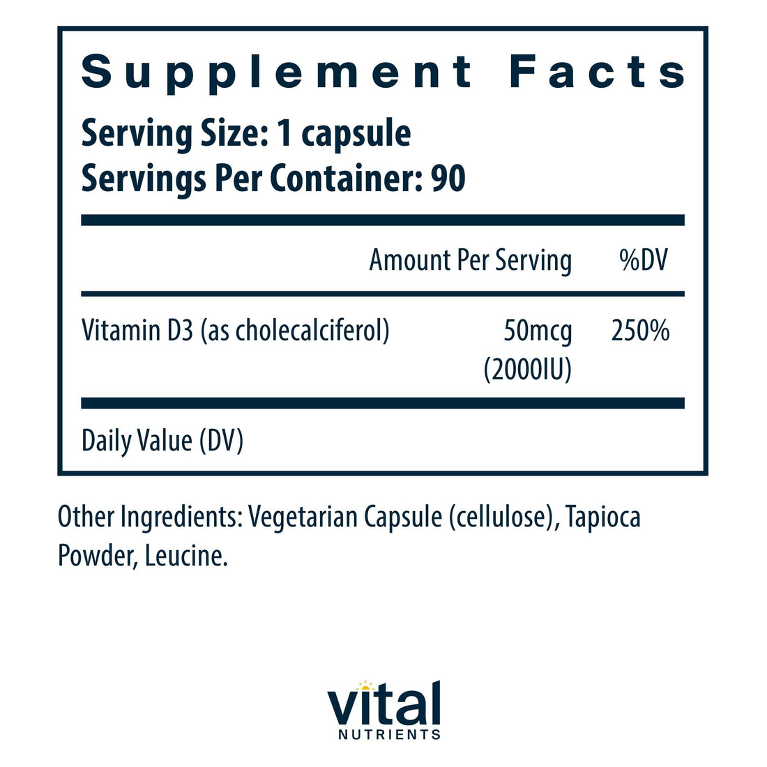 Vital Nutrients Vitamin D 2000 IU | Vitamin D3 Supplement | Healthy Bones, Teeth, Muscles*| Cellular & Immune Function | Calcium Absorption | Gluten, Dairy and Soy Free | 90 Capsules