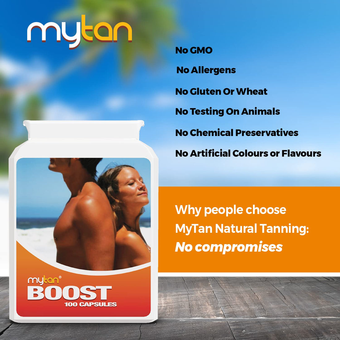 MyTan Boost Tan Pills | 100 Capsules | Sun Tan Accelerator | Natural Tanning Supplement | Tyrosine, Copper Multivitamin | 25-Day Extended Holiday Supply