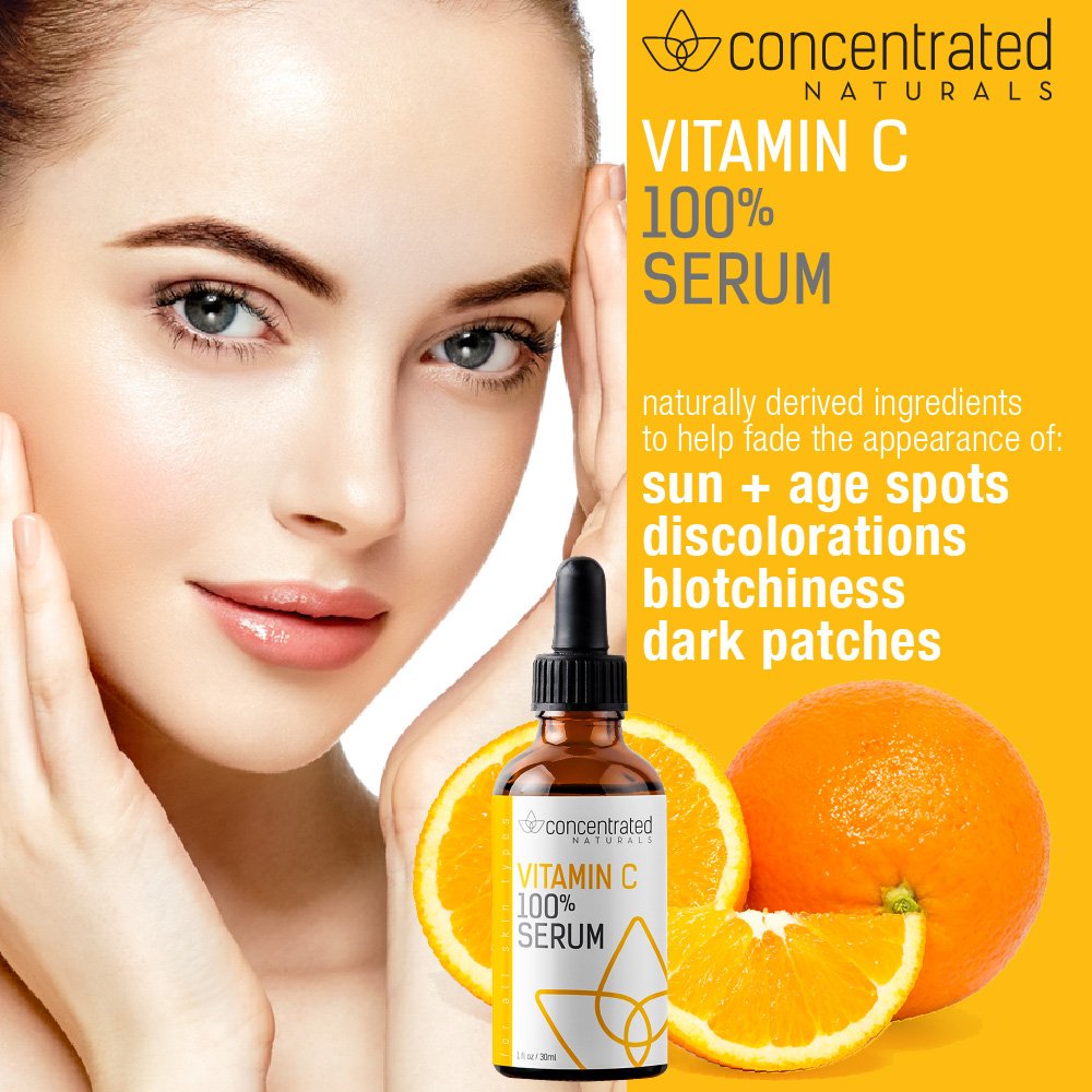 Vitamin C 100% Serum for Face | Professional Grade | High Concentrate Formula May Help Smooth Appearance of Wrinkles, Brightens | May Improve Appearance of Skin Tone for More Youthful-Looking Skin 1oz