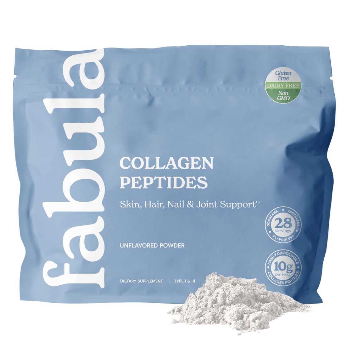 Fabula Collagen Peptides Powder, Hydrolyzed Bovine Collagen Type 1, Type 3 - Grass-Fed, Non-GMO, Gluten Free - Flavorless, 9.9 Oz, 28 Servings