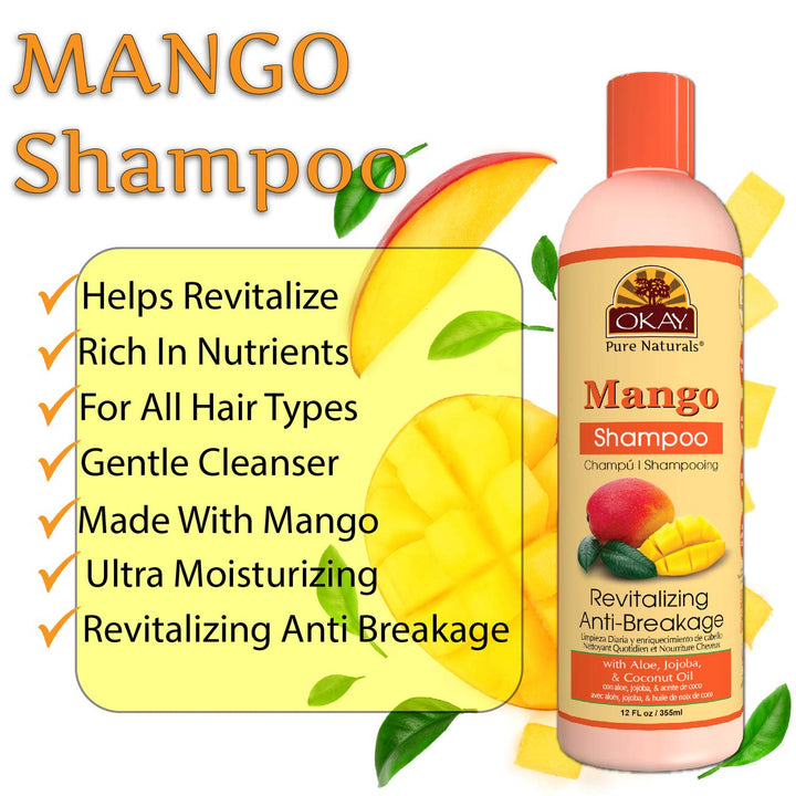 OKAY | Mango Anti-Breakage Shampoo | For All Hair Types & Textures | Revitalize - Repair - Restore Moisture | With Aloe, Jojoba & Coconut Oil | Free of Parabens, Silicones, Sulfates | 12 oz