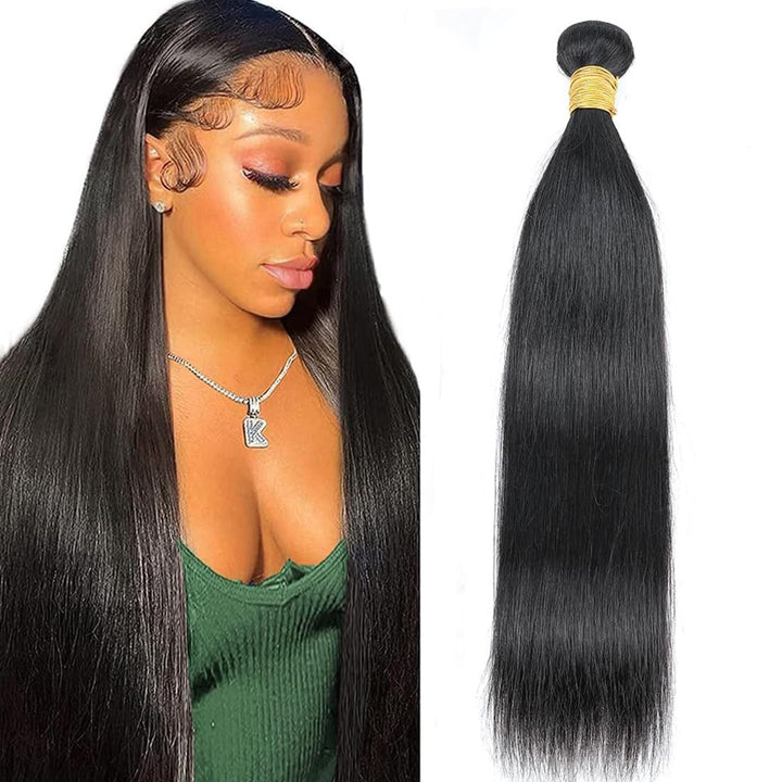 AUTTO Human Hair Bundle Brazilian Virgin Straight One Bundle 26inch 100% Unprocessed Virgin Straight Bundle Human Hair Extension Weave Natural Black (100+/-5g)/bundle Can be Dyed