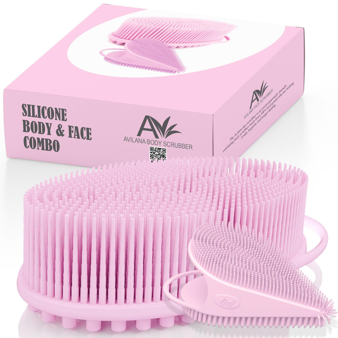 Avilana Body and Face Scrubber Combo – Includes Dual-Sided Body Scrubber and Gentle Face Scrubber – Hygienic, Long-Lasting, and Gentle for Body and Face