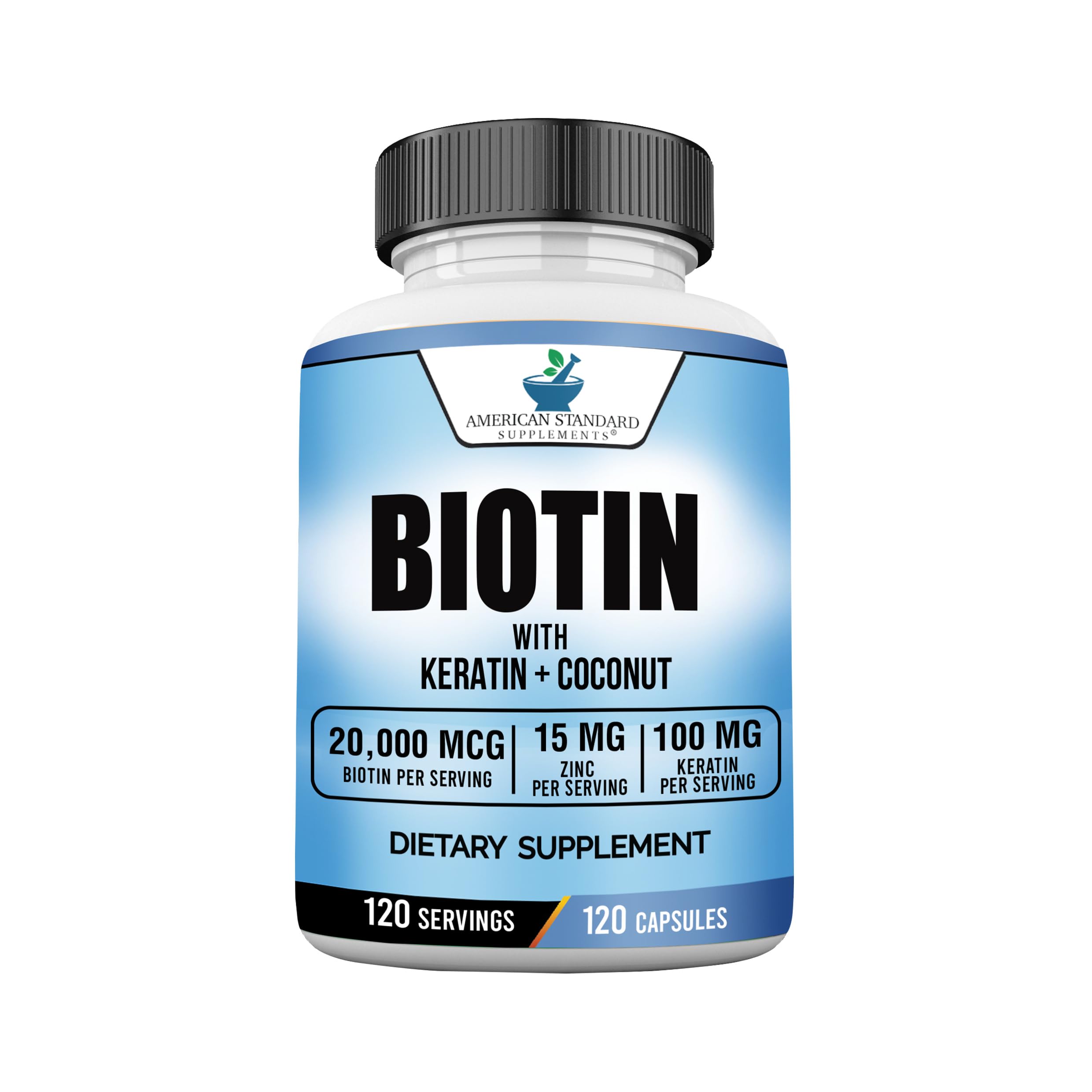 Biotin 20,000mcg with Keratin, Coconut Powder and Zinc, Hair Growth Supplements, Biotin Supplements, Healthy Hair Skin & Nails for Adults,120 Veggie Capsules, 120 Day Supply