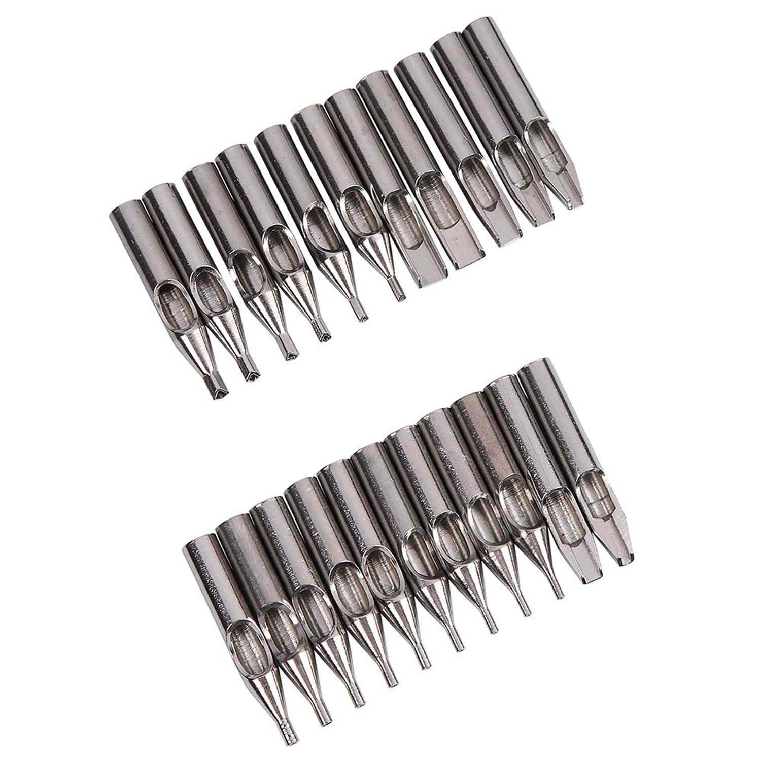Generic Tattoo Stainless Steel Tip Kits-22pcs Tattoo Tips Set Round Diamond Magnum DT RT FT Stainless Steel Tattoo Tip Tube Assorted for Tattoo Machine Gun Ink Grip Needles Supplies