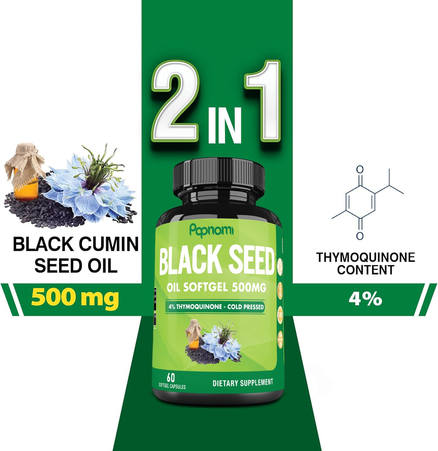 Premium Black Seed Oil Softgel Capsules - 2 Packs 60 Counts 500mg - 4 Month Supply for Immunity, Circulation, Digestive, Skin, Hair & Body Management
