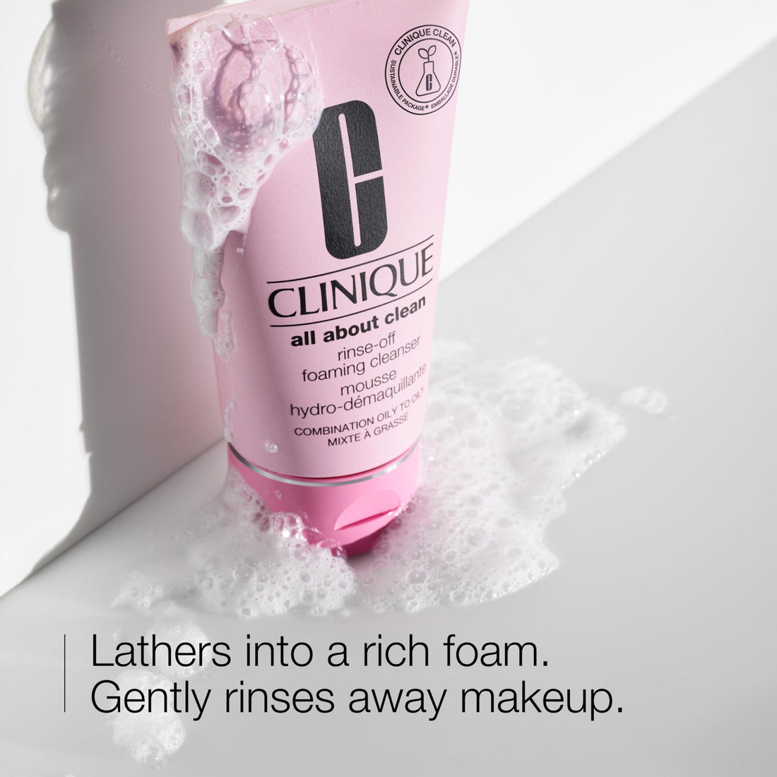 Clinique All About Clean Rinse-Off Foaming Facial Cleanser With Hyaluronic Acid + Glycerin For Oily Skin Types | Dissolves Makeup + Sunscreen, Mini Travel Size, 1 Fl Oz