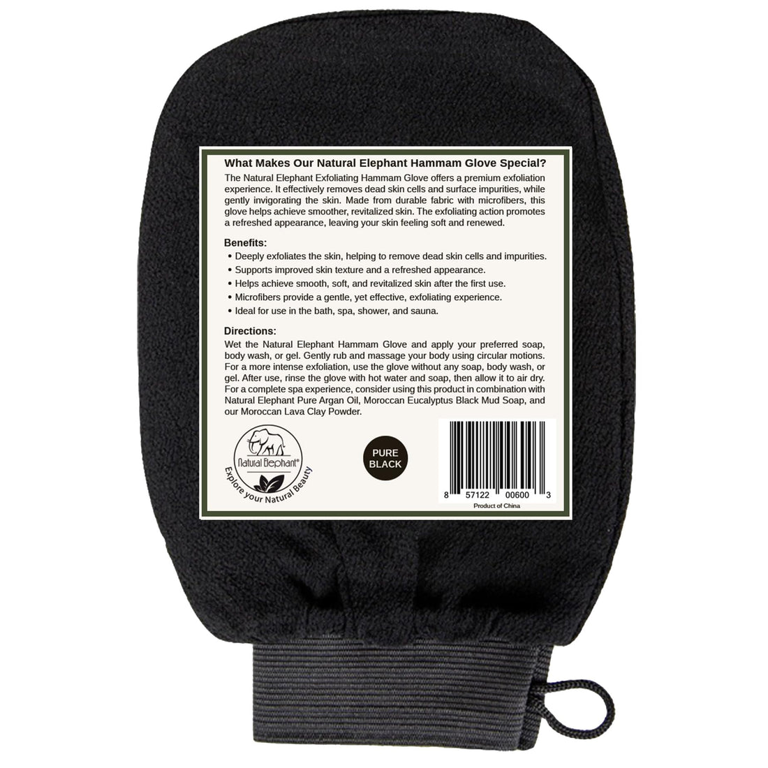 Natural Elephant Exfoliating Hammam Glove - Face and Body Exfoliator Mitt (Pure Black (Pack of 3))