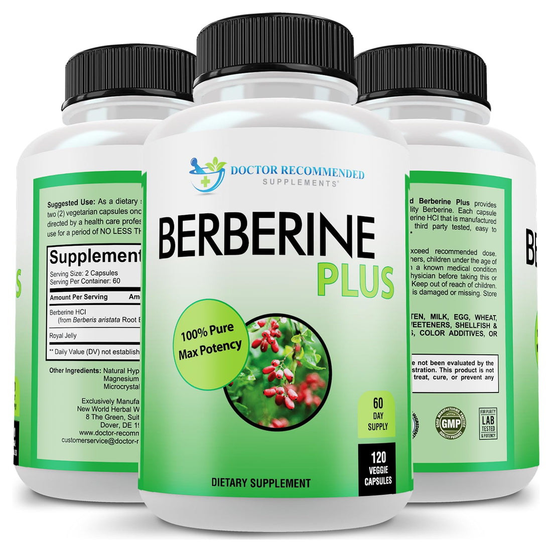 DOCTOR RECOMMENDED SUPPLEMENTS Berberine Plus 1200mg Per Serving - 120 Veggie Capsules with Royal Jelly