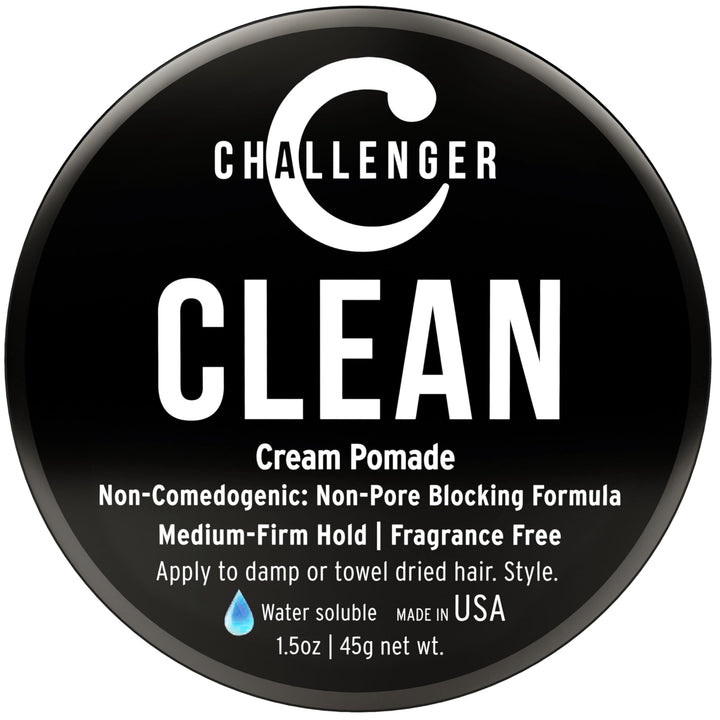 New Matte Cream Pomade - Non-Comedogenic, Fragrance Free - Challenger Clean 3oz - Medium Firm Hold - Non-Pore Blocking, Shine Free, Water Based, Travel Friendly. Hair Wax, Fiber, Paste in 1 (1.5OZ)