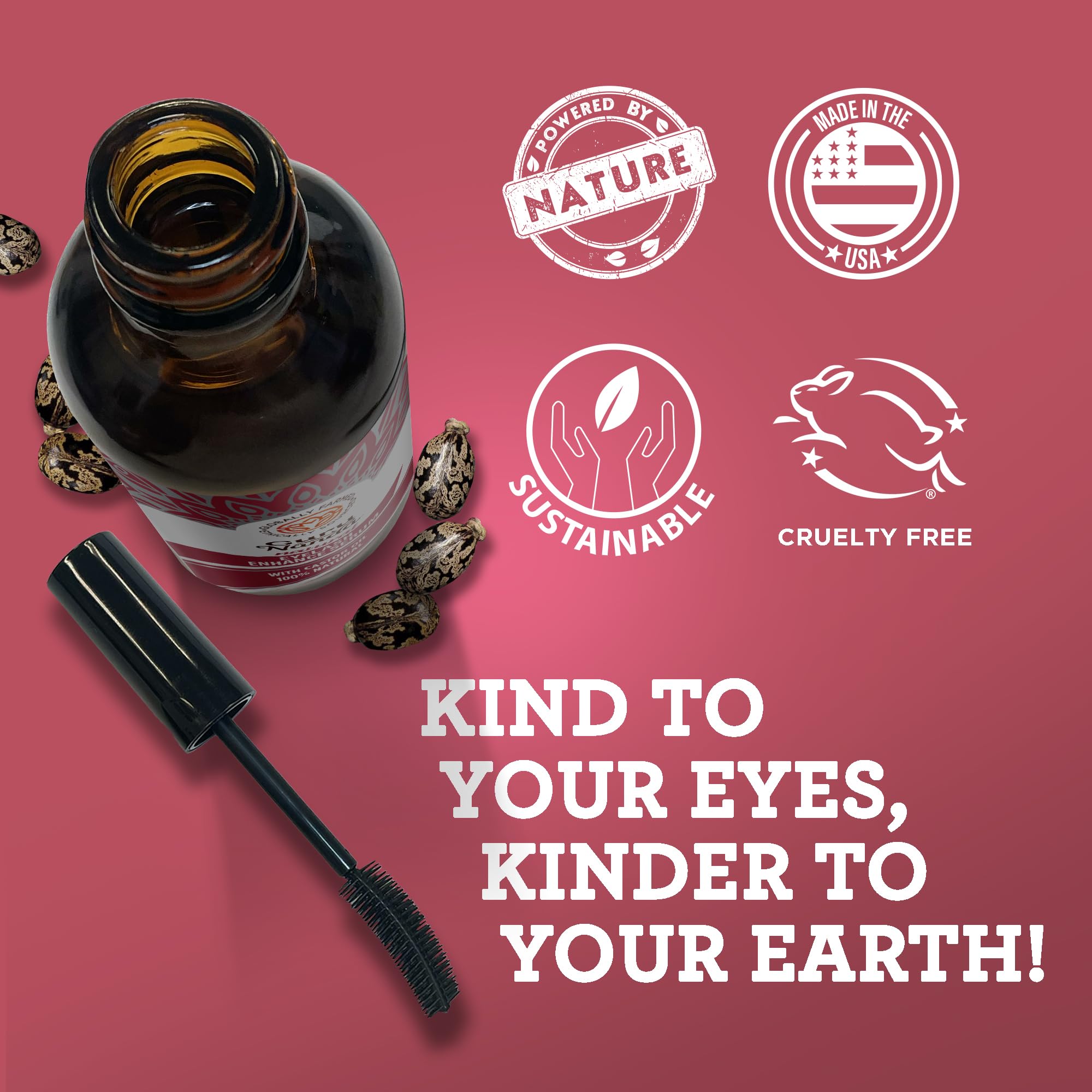 GuruNanda Natural Castor Oil Eyelash Enhance Serum with Rosemary Oil - Brush Applicator & 5 Pipettes, Helps Natural Hair Growth for Eyebrows & Beards, 2 Fl Oz