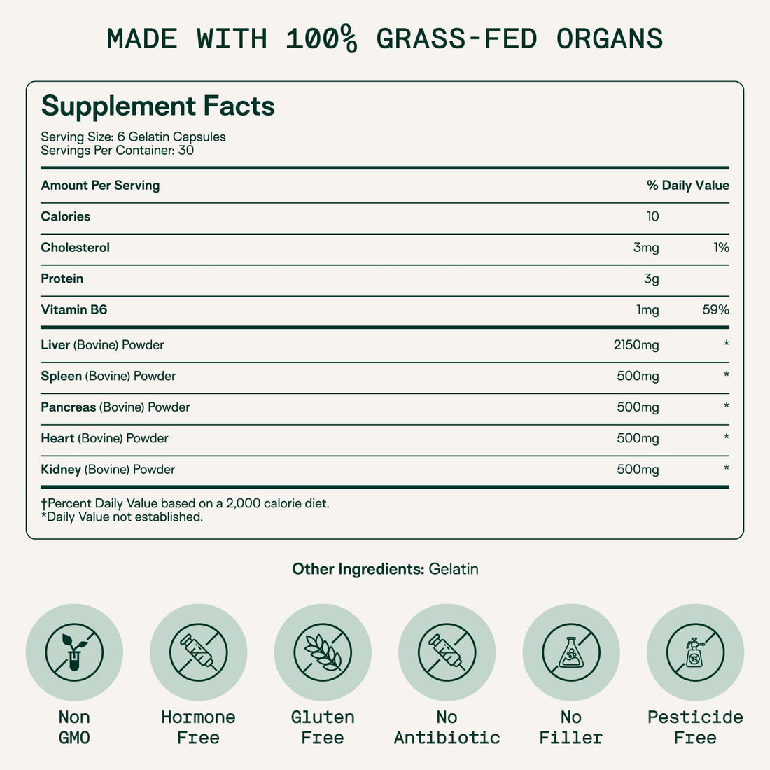 Adapt Naturals Organ Supplement, Bioavailable Grass Fed Beef Liver Capsules, Blend of Liver, Heart, Kidney, Pancreas & Spleen, Support Liver Cleanse Detox & Repair | Source of CoQ10-30 Days Supply
