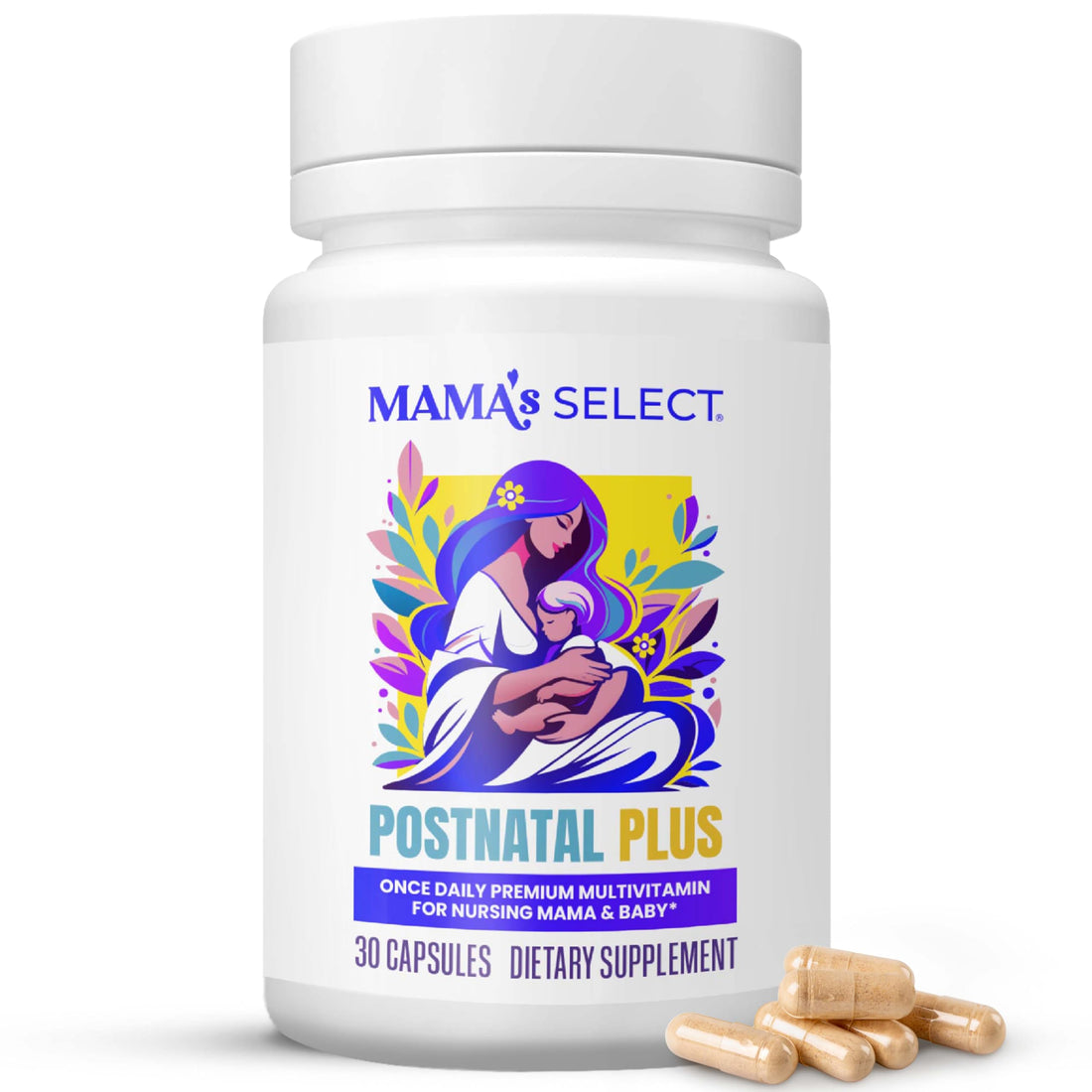 Mama's Select Postnatal Vitamins – Boosts Hair Recovery, Milk Supply, & Wellness – Allergen-Free, Vegan, MTHFR Friendly, Methylated Folate & B Vitamins, Easy-to-Swallow, No Biotin - 30 Capsules