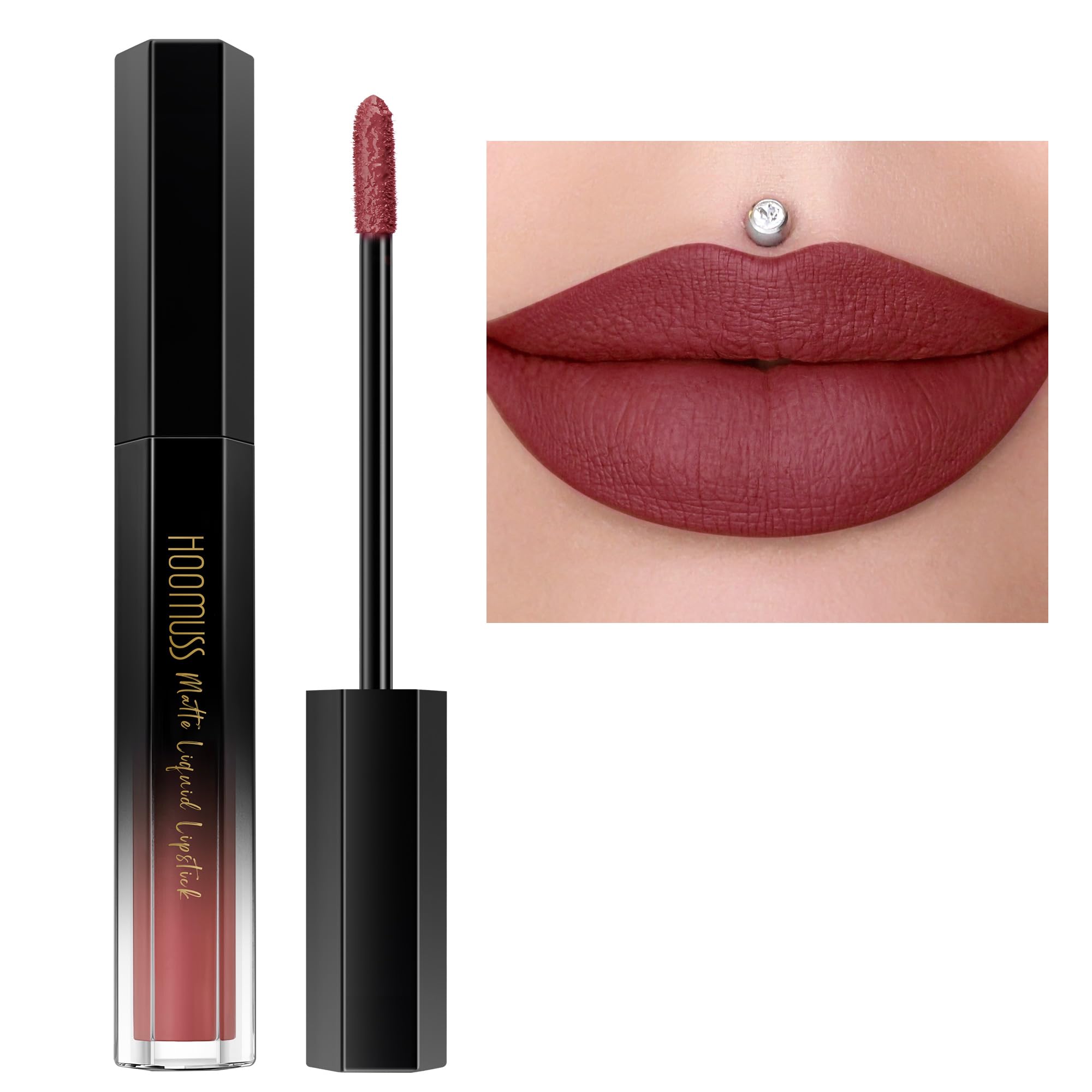 HOOMUSS Dark Lipstick Long Lasting Matte Liquid Lipsticks for Women Non Transfer Smudgeproof Smooth and Easy to Appy Cruelty Free Lip Color, M49 Chestnut