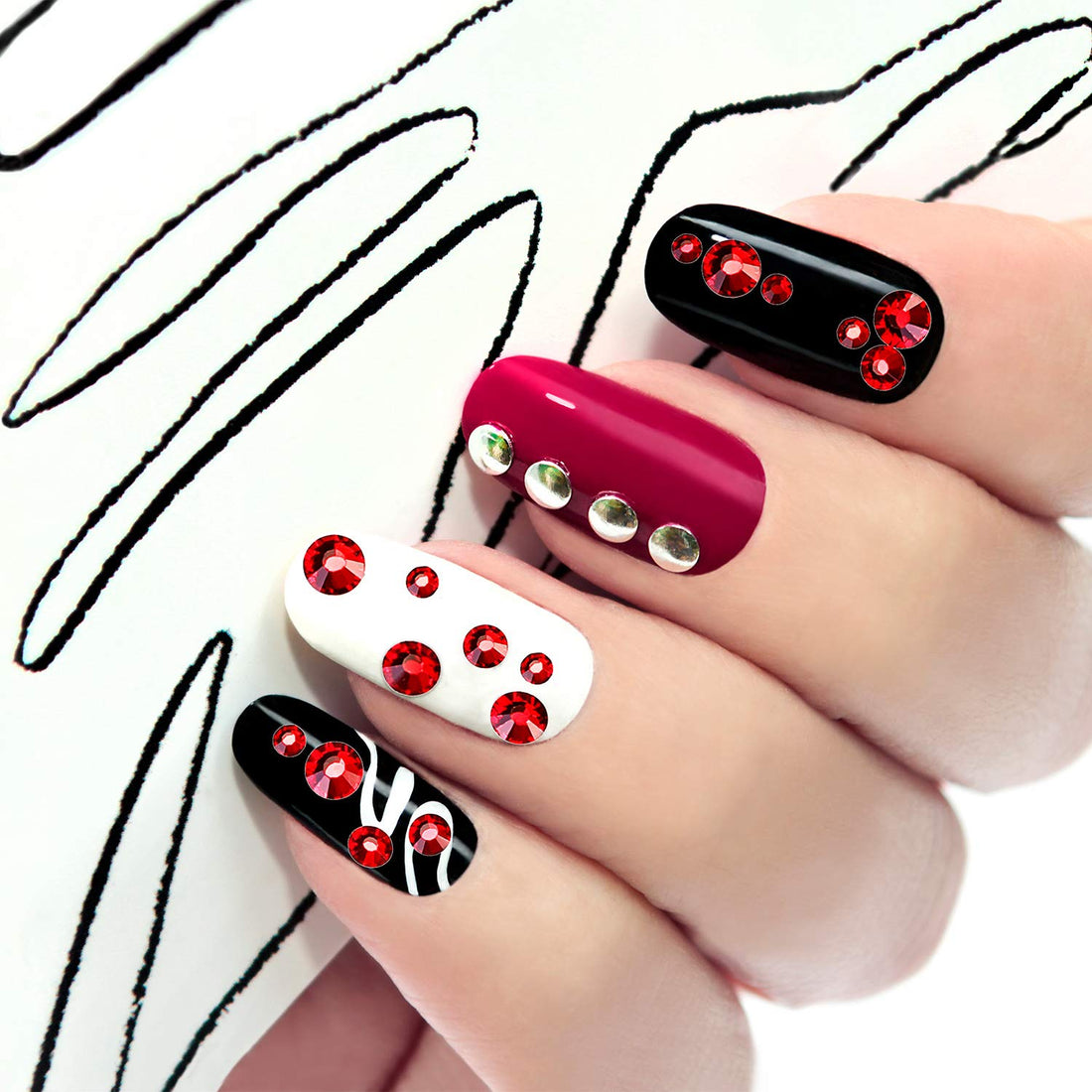 Red, Mixed Ss4 5 6 8 10 12: Bememo 3456 Pieces Nail Crystals Ab Nail Art Rhinestones Round Beads Flatback Glass Charms Gems Stones, 6 Sizes for Nails Decoration Makeup Clothes Shoes (Red, Mi