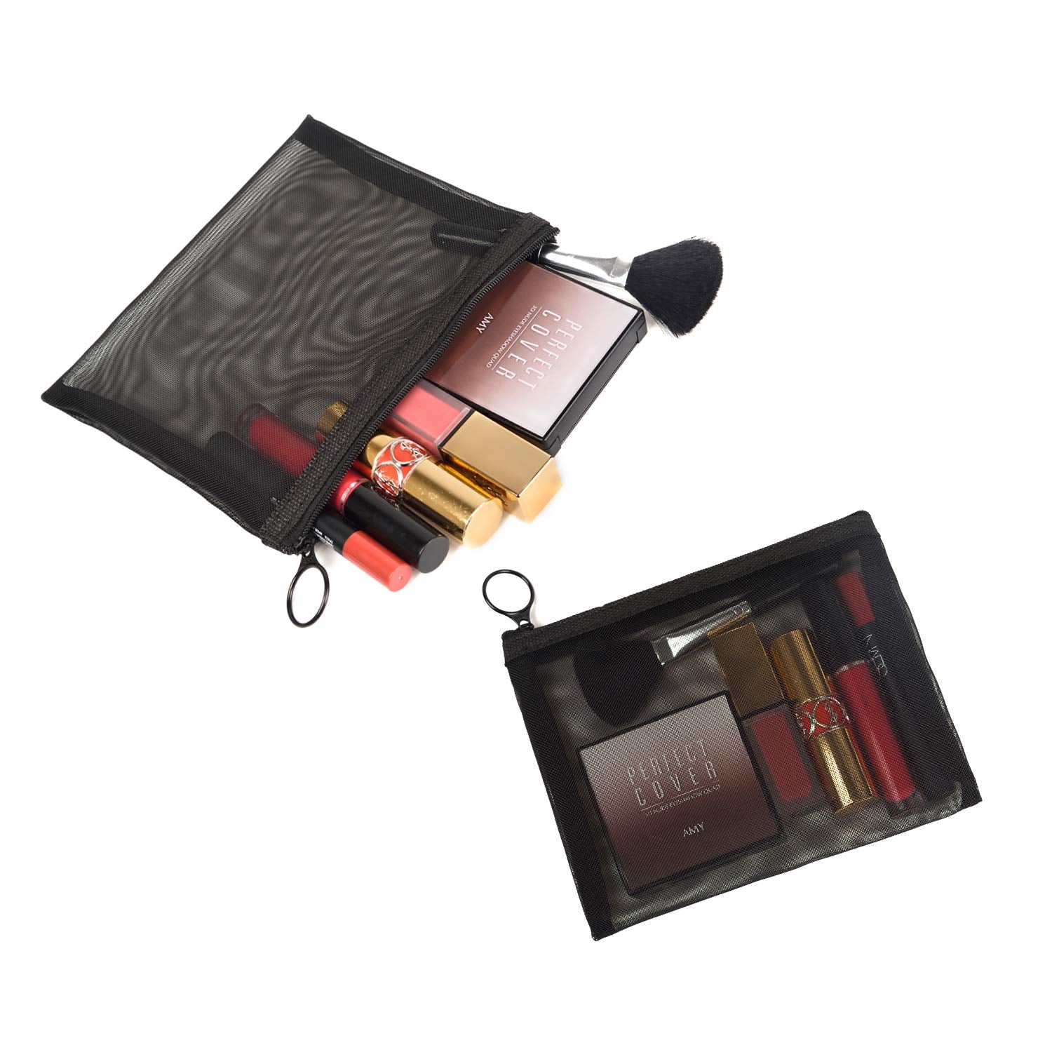 Patu Zipper Mesh Bags, Size M / A6, 5 Pieces, Beauty Makeup Cosmetic Accessories Organizer, Travel Toiletry Kit Set Storage Pouch, Black