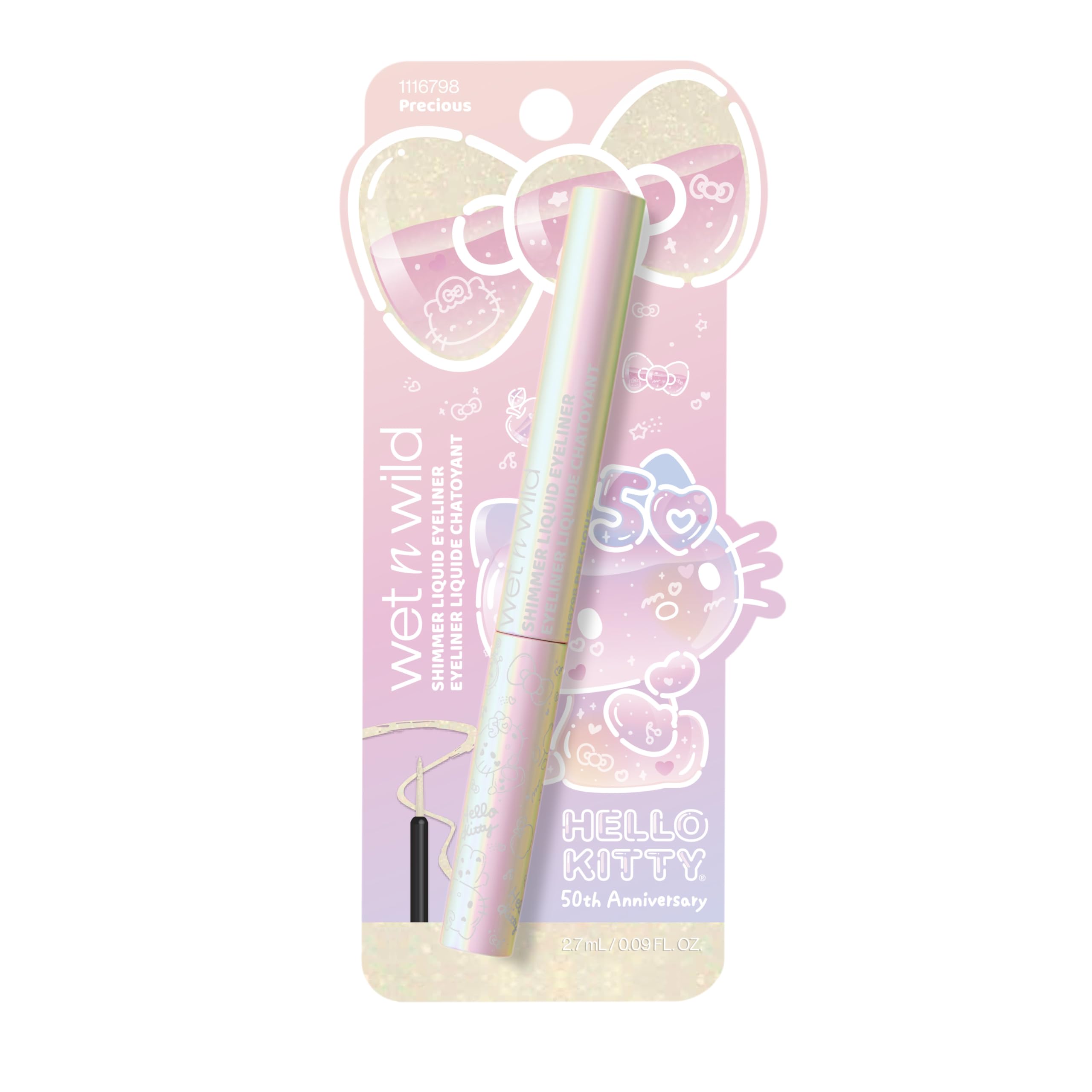 wet n wild Hello Kitty Shimmer Liquid Eyeliner, Richly Pigmented Iridescent Pearl Particles, Smooth & Easy Brush Application, Cruelty-Free & Vegan - Precious