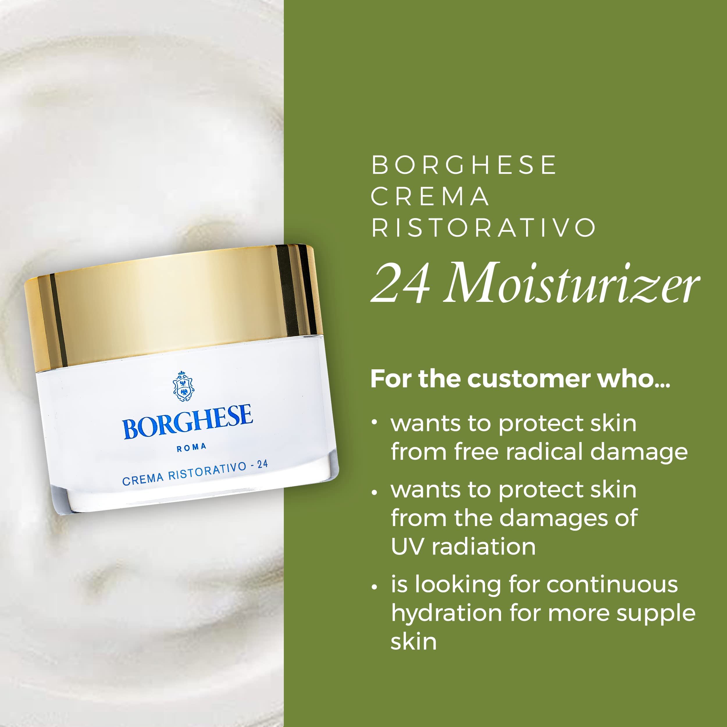 Borghese Crema Ristorativo-24 Continuous Hydration Moisturizer, 1 oz.