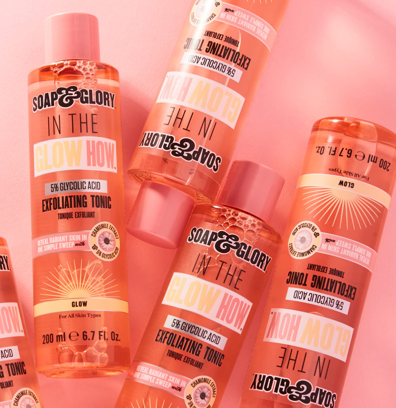 Soap & Glory in The Glow How Vitamin C 5% Glycolic Acid Exfoliating Tonic - Gentle Glycolic Acid Toner + Chamomile Extract - Pore Exfoliating Toner + Glow Tonic for Brighter, Healthier Skin (200ml)