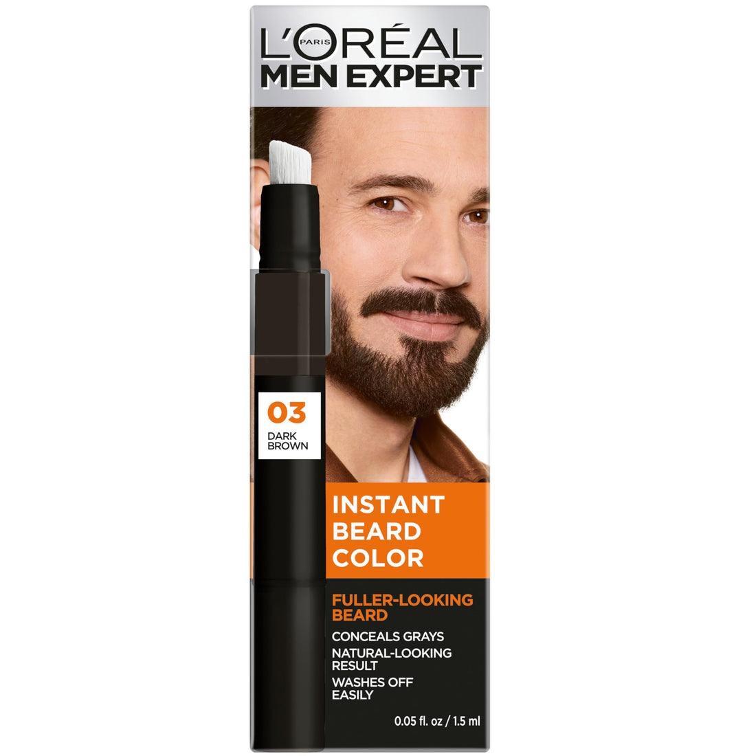 L’Oréal Paris Men Expert Instant Temporary Beard Color, Beard Filler for a Natural and Fuller-Looking Beard, 03 Dark Brown, 0.05 Fl Oz