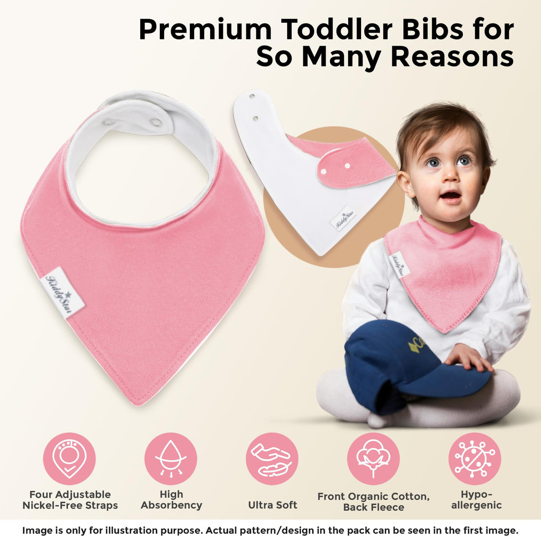 KiddyStar Double Layer Bandana Bibs - Multi Snaps Adjustable Organic Cotton Teething Bib - Absorbent Drooling Protection