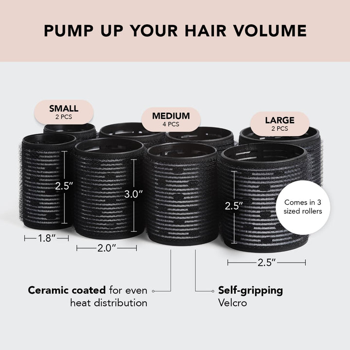 Kitsch Pro Ceramic Hair Rollers, Self Grip Thermal Hair Rollers, Hair Curlers, 8 Pack