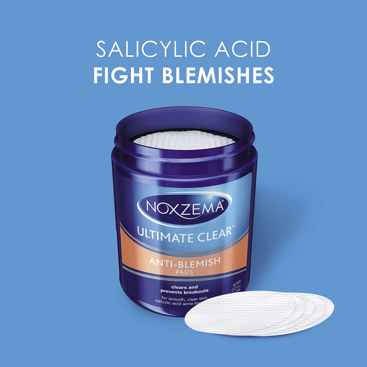 Noxzema Ultimate Clear Face Pads Clears & Prevents Acne Anti-Blemish Made with Over 60% Alcohol 90 Count