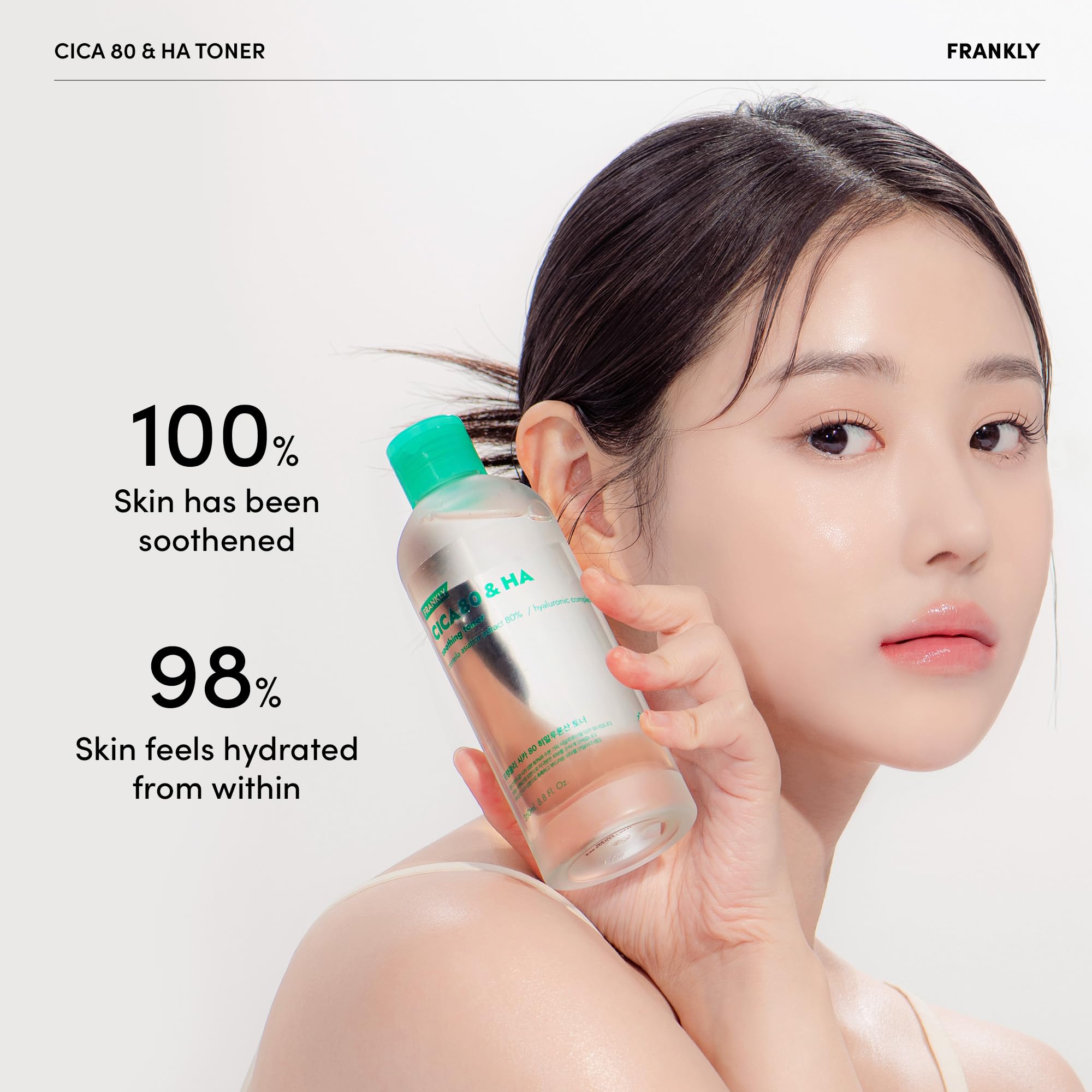 FRANKLY CICA 80 & Hyaluronic Acid Toner - Soothe, Hydrate & Balance | 80% Centella Asiatica & Hyaluronic Complex (7 Types) | Korean Skin Care | 8.8 fl.oz.