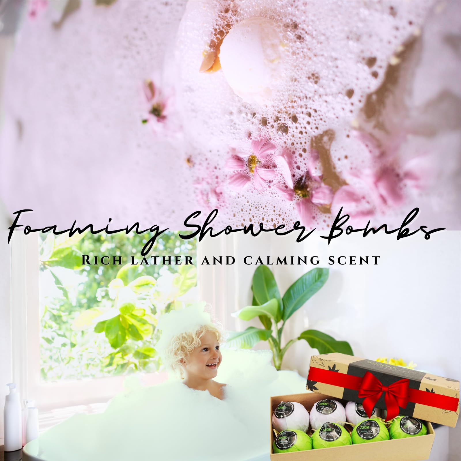 Hemp Bath Bombs, Large Set of 8 Bath Bombs. by Schone Body, 2 Relaxing Scents of Refreshing Mint and Hemp Oil and Soothing Lavender and Hemp Oil. Made with Pure Essential Oil Vegan Set