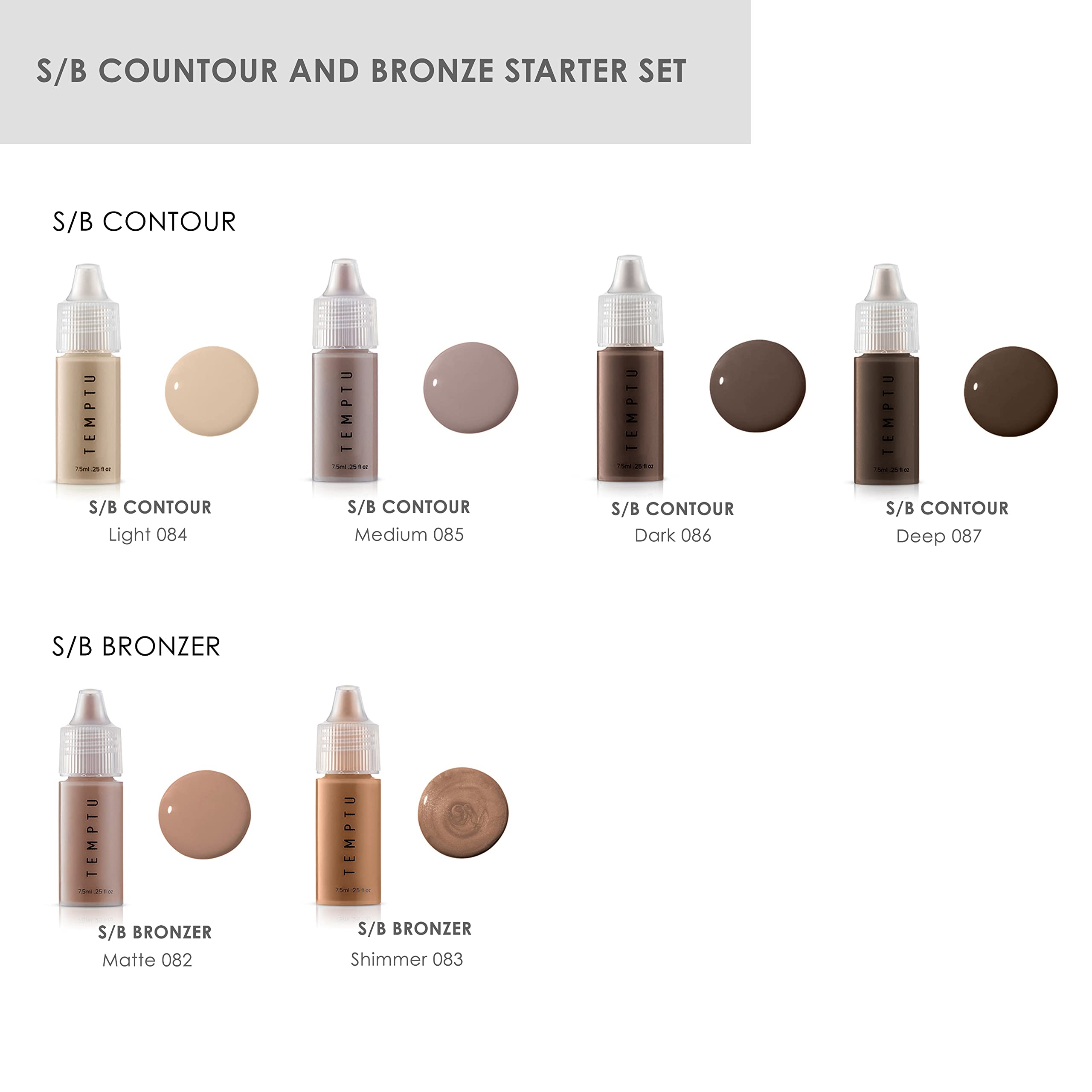 TEMPTU S/B Silicone-Based Contour & Bronze Starter Set For Sculpting, Contouring & Adding Dimension To The Face | Includes 6 Shades