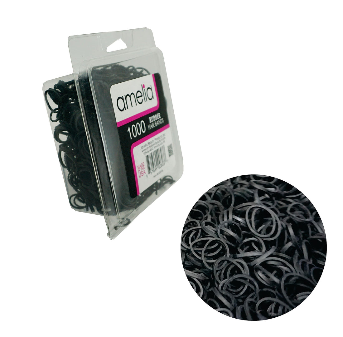 1000 Count Rubber Bands in Re-closable Container for Ponytails and Braids (Black)