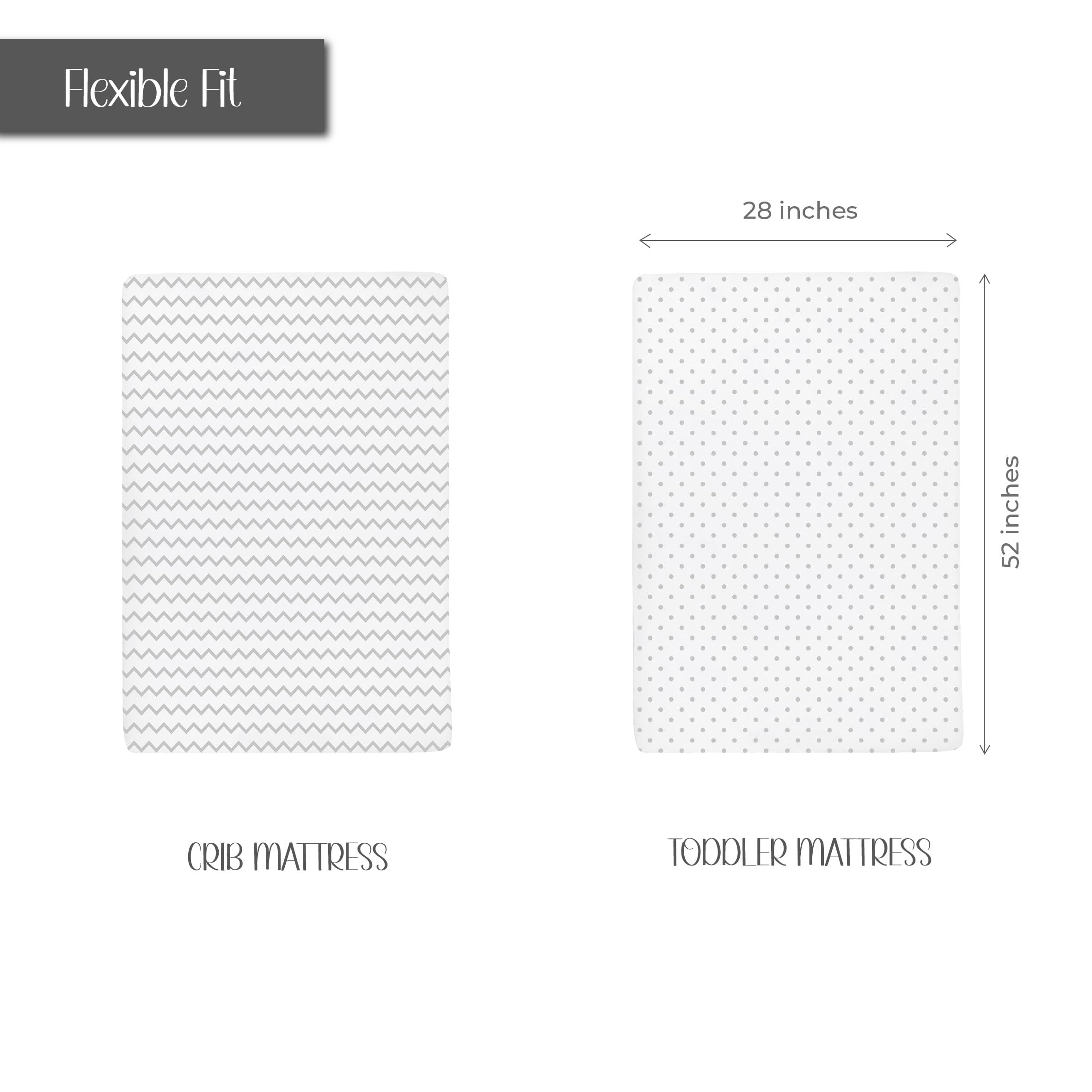 Ely’s & Co. Crib Sheets, Baby Boy/Girl Fitted Crib Mattress Sheet Set, 2 Pack, 100% Jersey Knit Cotton, Infant and Toddler Nursery Bedding, Grey Chevron and Polka Dot Print, 28” x 52”