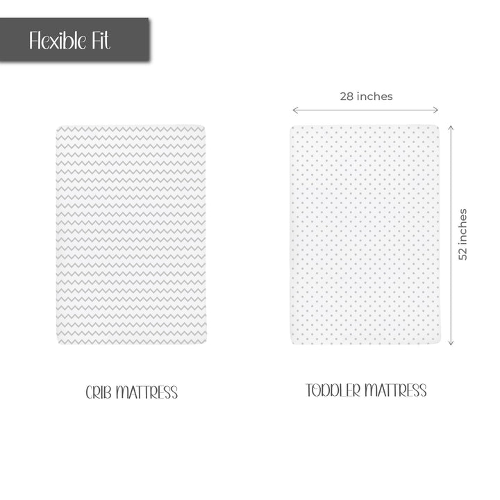 Ely’s & Co. Crib Sheets, Baby Boy/Girl Fitted Crib Mattress Sheet Set, 2 Pack, 100% Jersey Knit Cotton, Infant and Toddler Nursery Bedding, Grey Chevron and Polka Dot Print, 28” x 52”