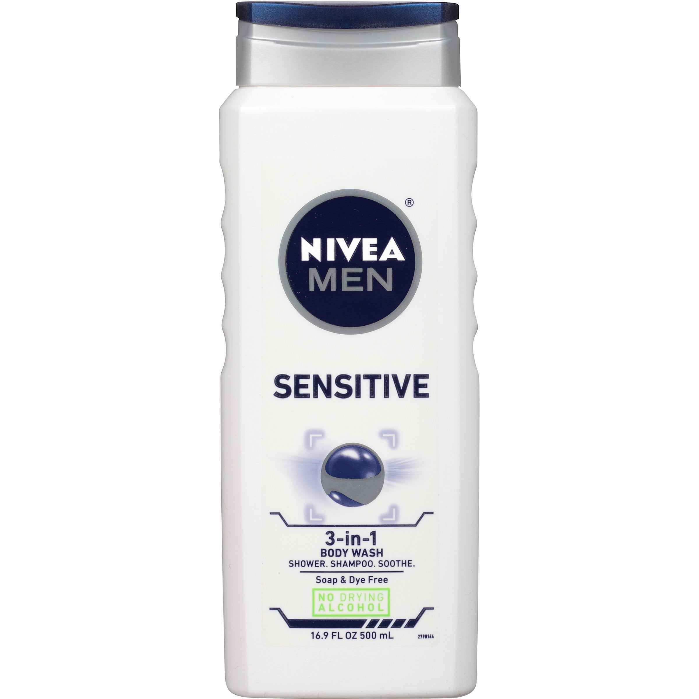 NIVEA Men Sensitive 3-in-1 Body Wash - Shower, Shampoo and Refresh, Soap and Dye-Free For Sensitive Skin - 16.9 fl. oz. (Pack of 3)