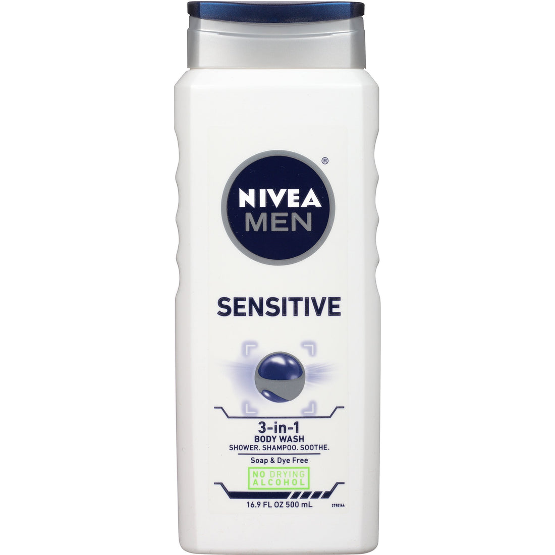 NIVEA Men Sensitive 3-in-1 Body Wash - Shower, Shampoo and Refresh, Soap and Dye-Free For Sensitive Skin - 16.9 fl. oz. (Pack of 3)