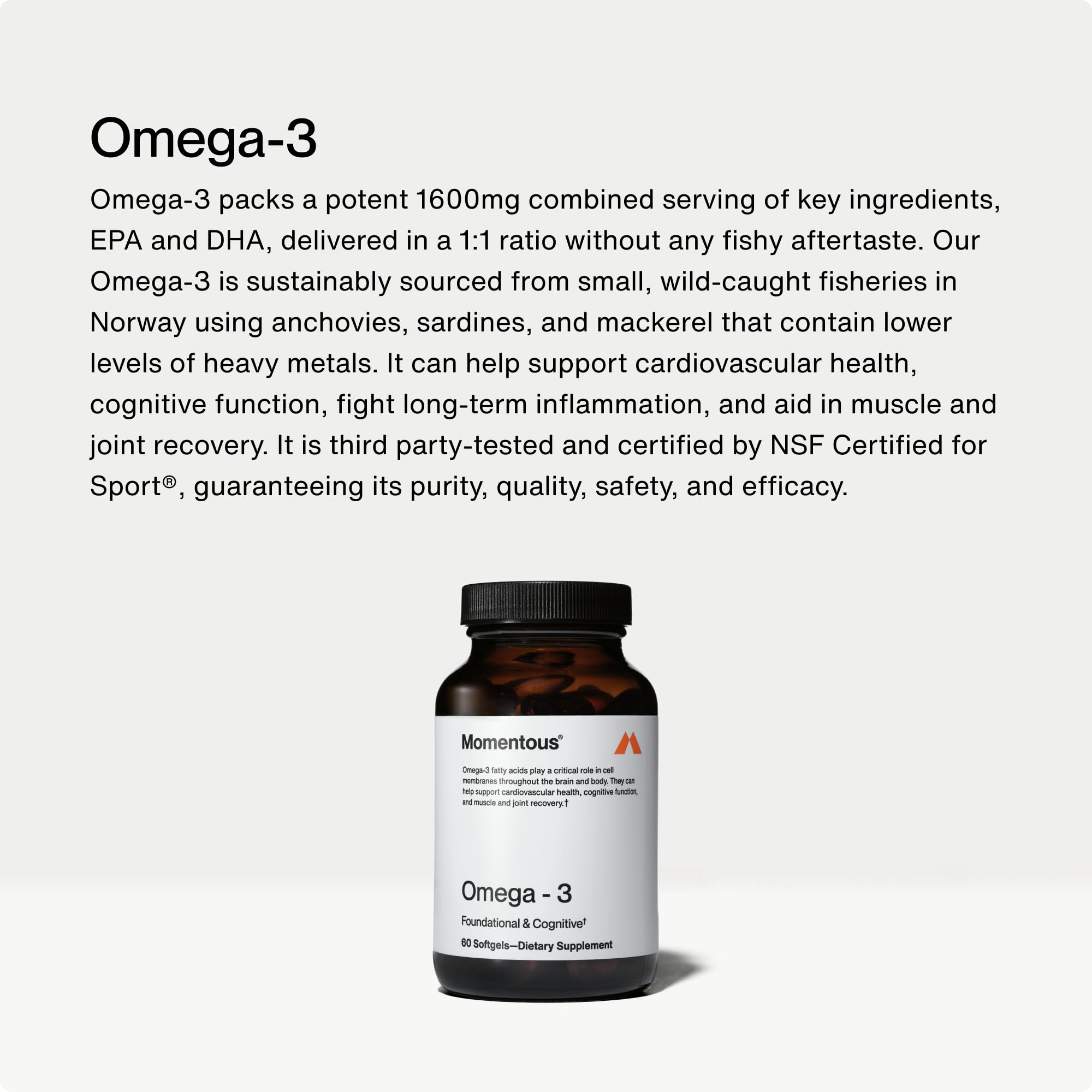 Momentous Omega 3 Fish Oil 1600mg - Daily Fish Oil Omega 3 Supplement for Women and Men with EPA & DHA - Supports Joint Health - NSF Certified, GMO-Free, Gluten Free, 30 Servings