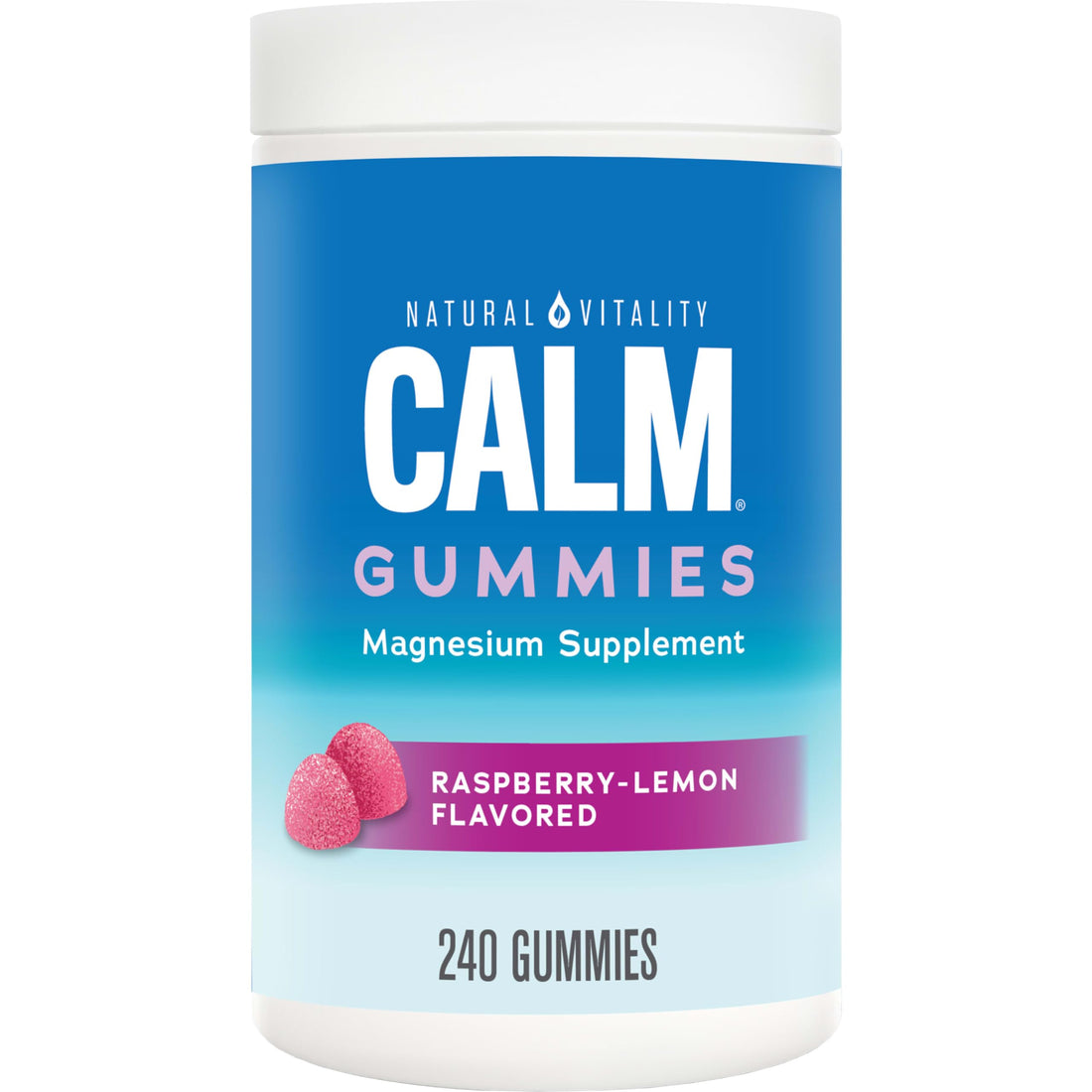 Natural Vitality Calm, Magnesium Citrate Supplement, Stress Relief Gummies, Supports a Healthy Response to Stress, Gluten Free, Vegan, Raspberry Lemon, 240 Gummies (Packaging May Vary)