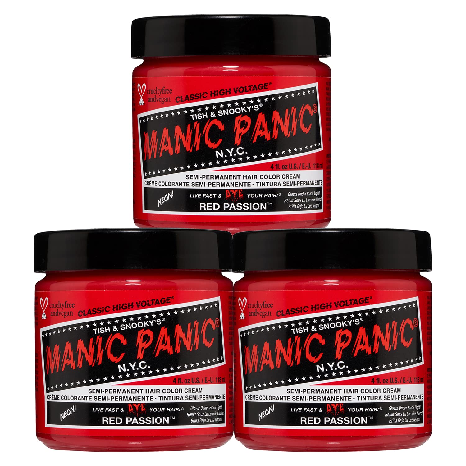 Manic Panic Semi-Permament Haircolor Red Passion 4oz Jar (3 Pack)