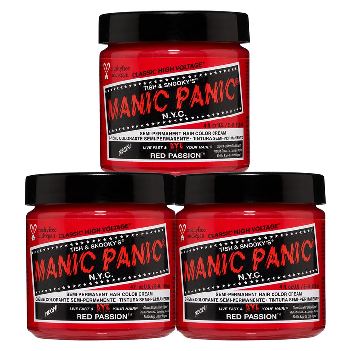 Manic Panic Semi-Permament Haircolor Red Passion 4oz Jar (3 Pack)