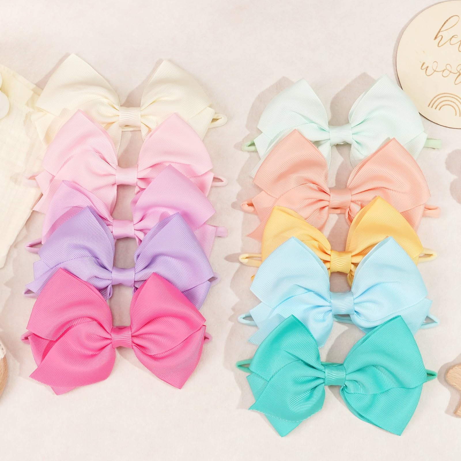 CÉLLOT 30 Colors Baby Bow Headbands 5 Hair Bows Super Soft Nylon Headbands for Baby Girls Infants preemie and Newborn Kids Hair Accessories