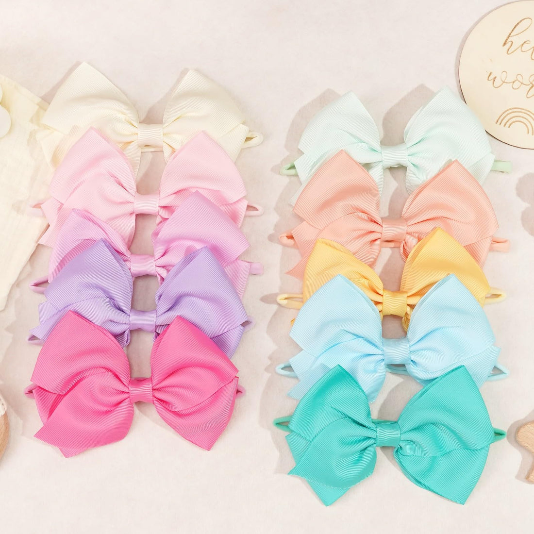 CÉLLOT 30 Colors Baby Bow Headbands 5 Hair Bows Super Soft Nylon Headbands for Baby Girls Infants preemie and Newborn Kids Hair Accessories