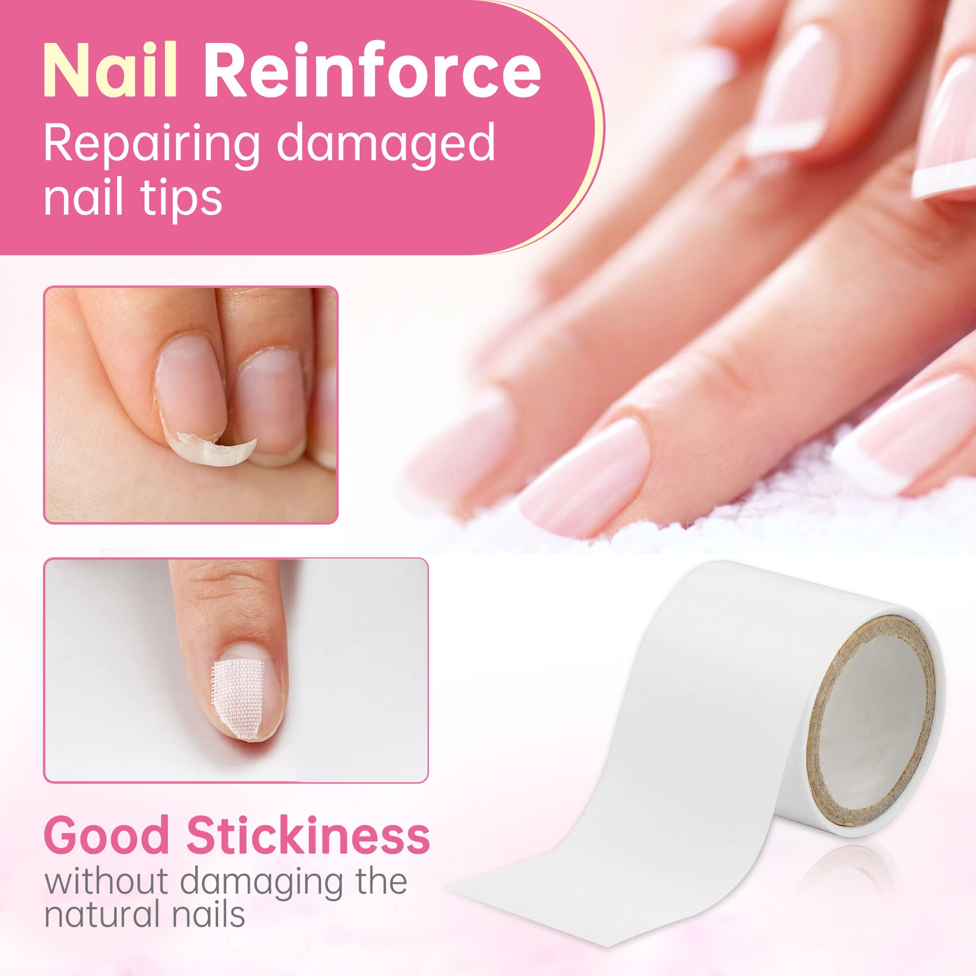Chrontier Silk Nail Wrap Nail Splits Breaks Instant Reinforce Repair Bandage Tape Protector Self Adhesive Easy Trimerable for UV Gel Acrylic Nail Art Extension Fiberglass Professional Manicures Tool