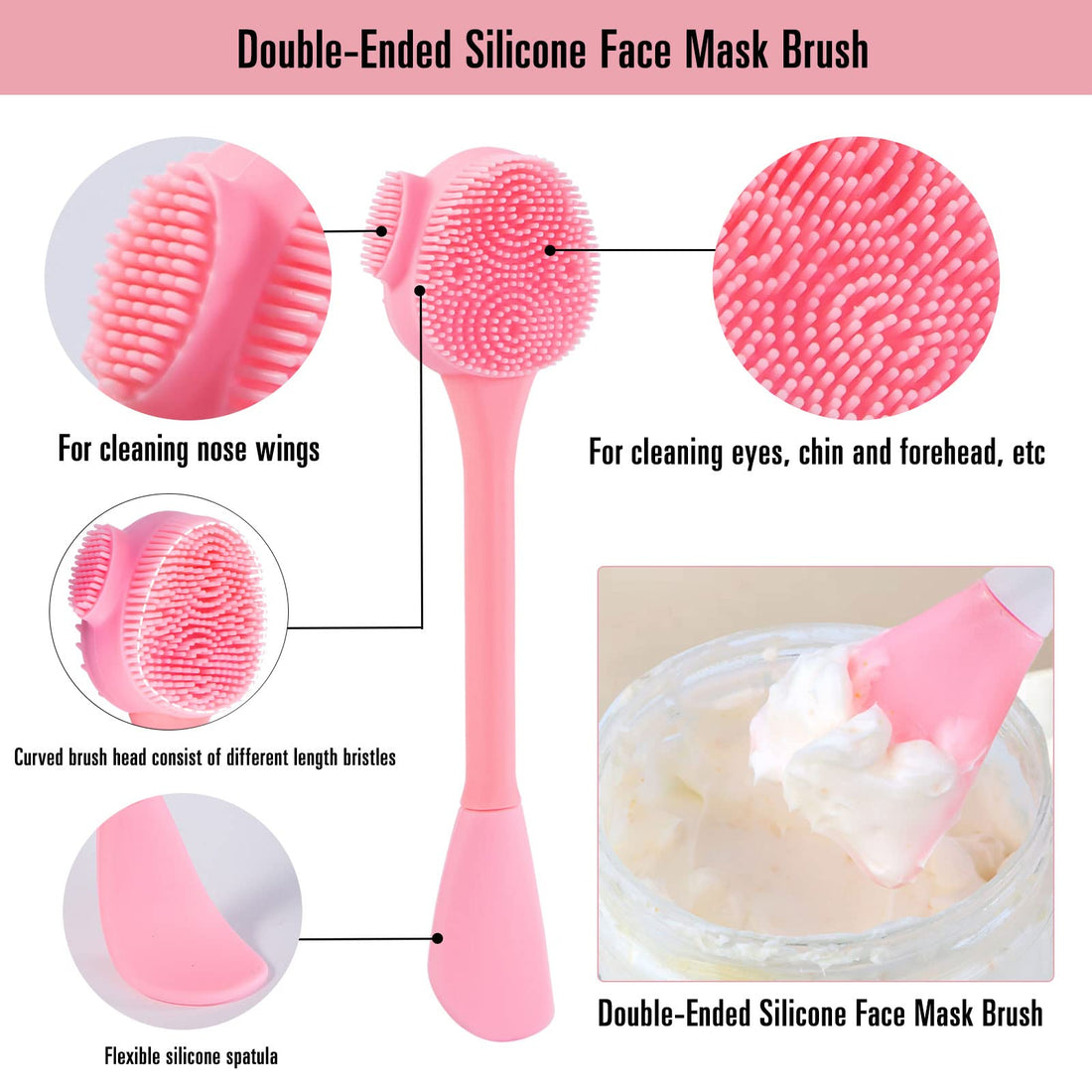 Beomeen 4 Pack Silicone Facial Cleansing Brush 4 in 1, Double-Ended Silicone Face Exfoliating Wash Scrub Brush for Face Skincare and Massage (Multicolored)