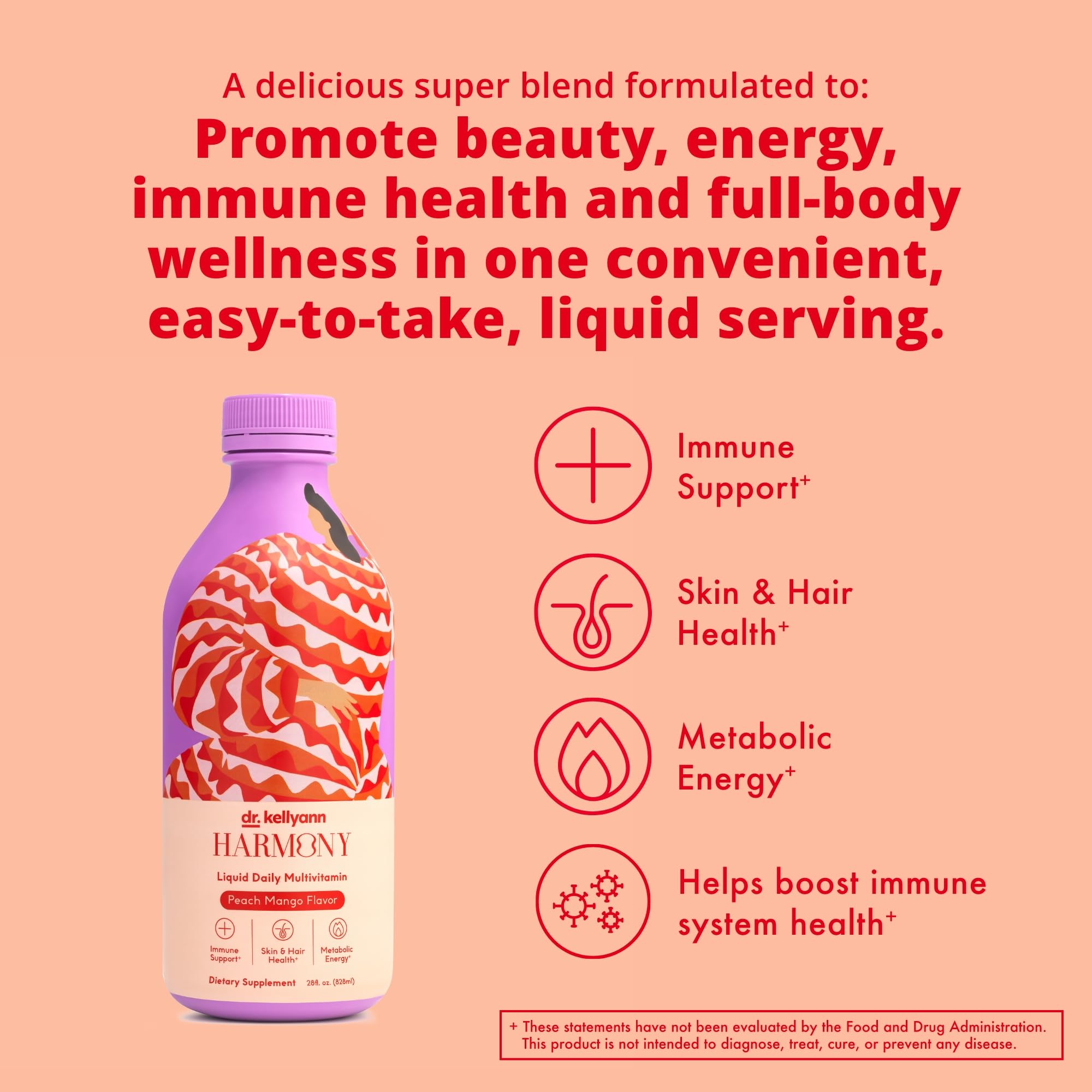 Dr. Kellyann Harmony Liquid Multivitamin (28 fl oz) – Vegan Daily Vitamins for Men & Women, Non-GMO, Overall Health