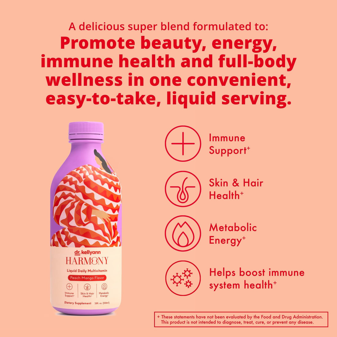 Dr. Kellyann Harmony Liquid Multivitamin (28 fl oz) – Vegan Daily Vitamins for Men & Women, Non-GMO, Overall Health