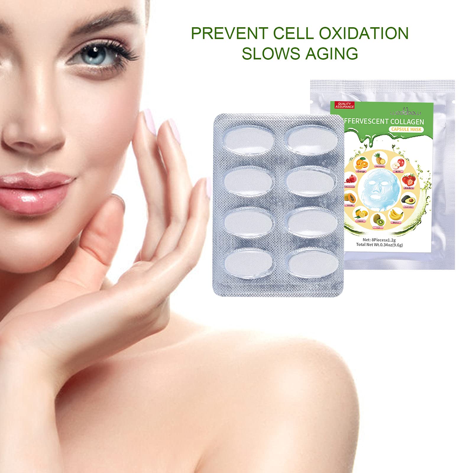 wodabow 32Pcs Collagen Capsule Mask for Face Mask Machine can be used in mask manufacturing machine Effervescent mask for DIY fruit mask machine