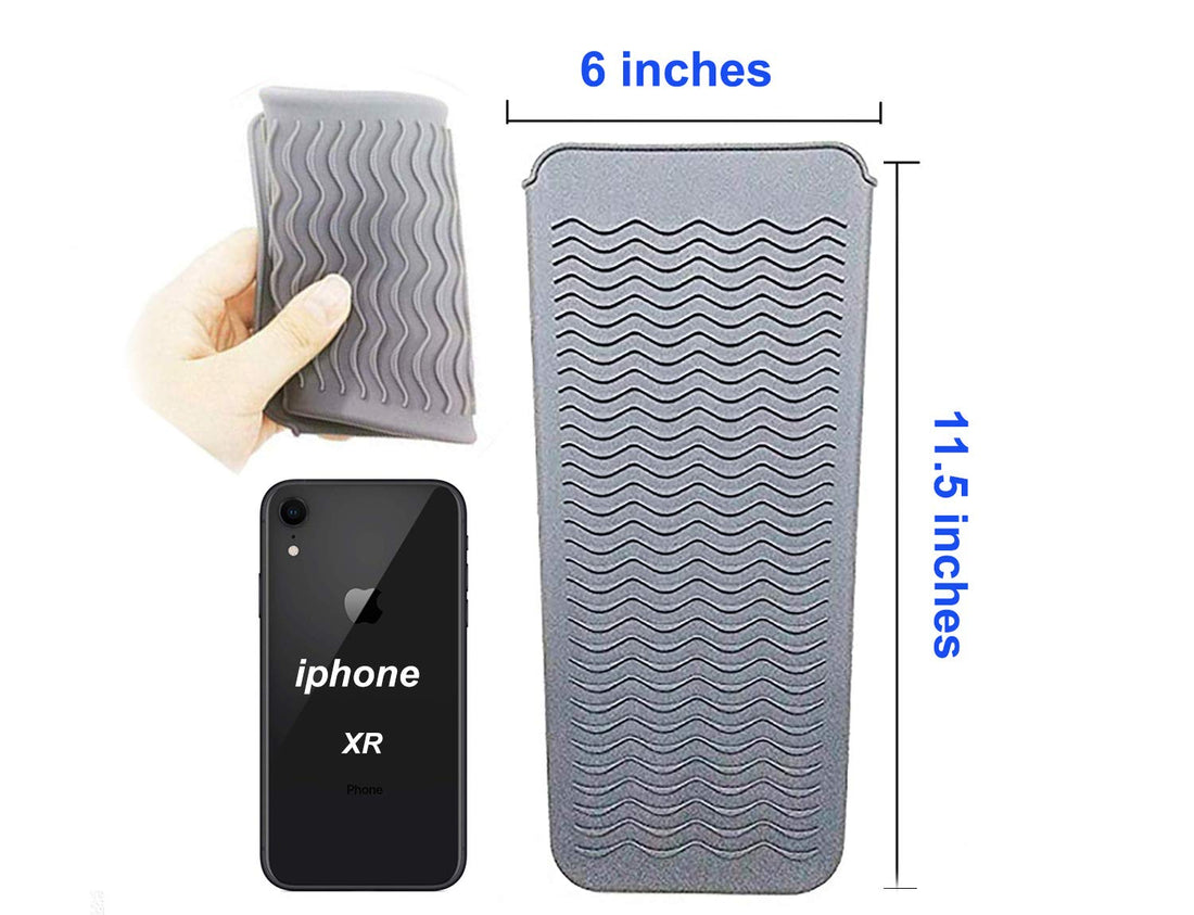 Heat Resistant Silicone Mat Pouch,Hair Styling Tools for Curling Irons, Flat Irons, Hair Straightener, 11.5 * 6 Inches, Food Grade Silicone, Grey