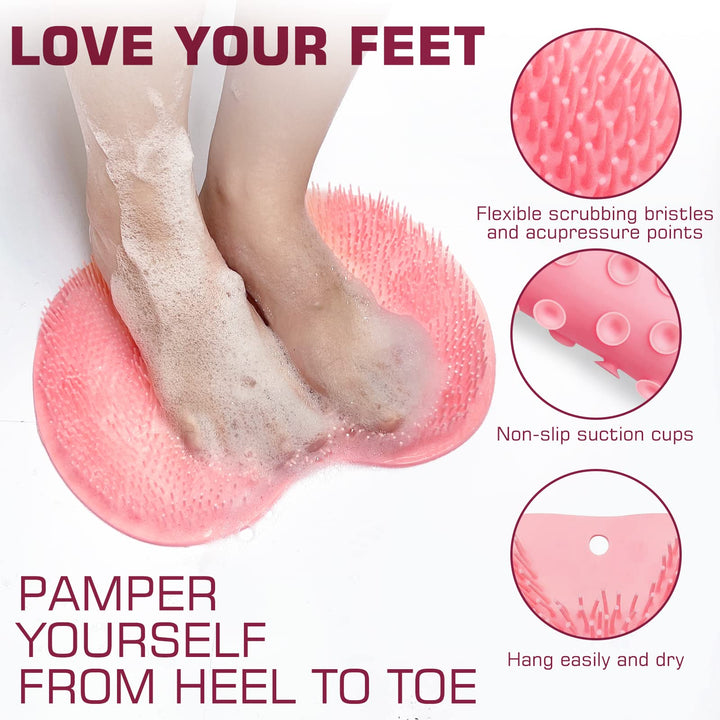 Shower Foot Scrubber Mat Back Washer Back Exfoliating Bath Wash Pad Wall Mounted Slip Suction Cups Foot Scrubber for Use in Shower Cups Foot Cleaner for Men and Women